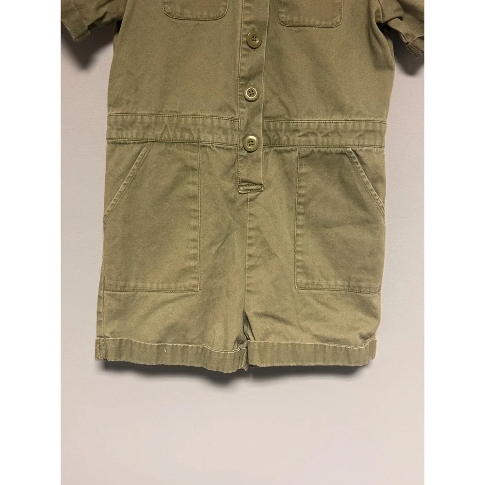 Hanna Andersson Kids Olive Green Jungle Utility Romper Embroidery Sx 120 US 6-7